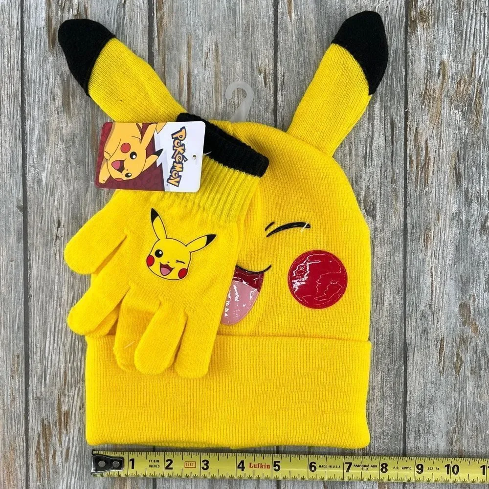 Boys Pokemon Pikachu Knit Beanie & Gloves 2-PieceSet